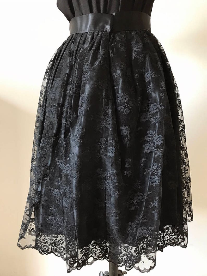 80/'s Black Satin and Lace Skirt