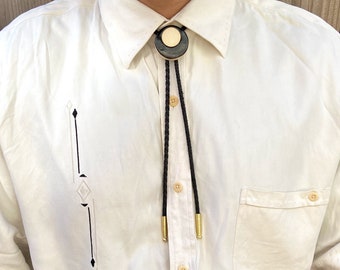 Black Circle Ceramic Bolo Tie, Minimalist Bolero