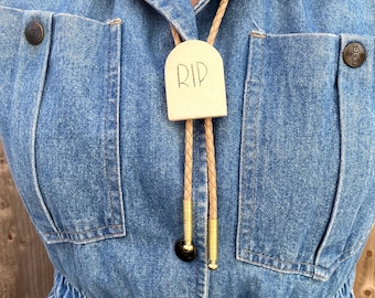 Tombstone Ceramic Bolo Tie, RIP Bolero