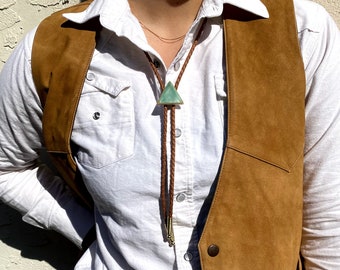 Green Triangle Ceramic Bolo Tie, Geometric Bolero