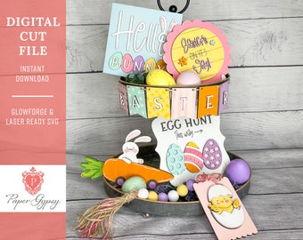 Archivo SVG de bandeja escalonada de Pascua de Hello Bunny: Glowforge Ready (descarga digital)