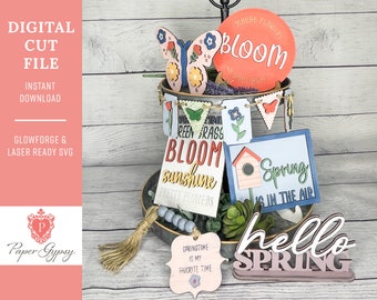 Spring Blooms Tiered Tray File, Glowforge Laser ready SVG Cut File | Digital Download,  PaperGypsyCreative
