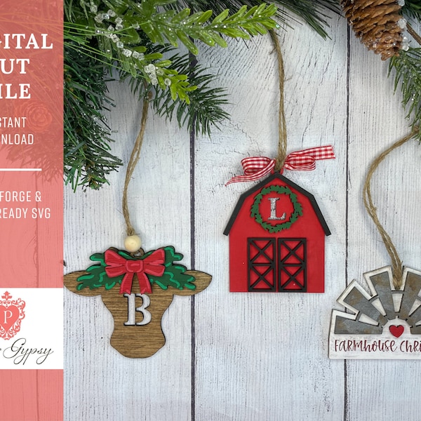 Farmhouse / Barn Monogram Ornament File,  Glowforge Laser Ready SVG Cut File , Digital Download, Paper Gypsy Creative