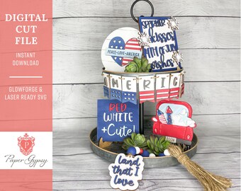 Bandeja escalonada SVG del 4 de julio, decoración patriótica (descarga digital)