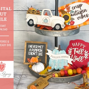 Crisp Autumn Vibes Pumpkin And Sunflowers Tiered Tray Set, Glowforge Laser ready SVG Cut File | Digital Download