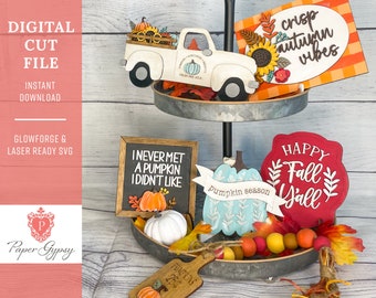 Autumn Pumpkin Sunflower Tiered Tray SVG Laser Cut File (Digital Download)