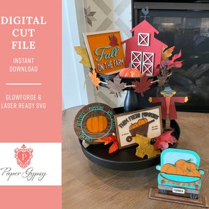 Fall On the Farm Tiered Tray Set, Glowforge Laser ready SVG Cut File | Digital Download