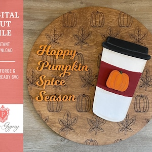 Pumpkin Spice Scored Sign Door Hanger, Glowforge Laser ready SVG Cut File | Digital Download