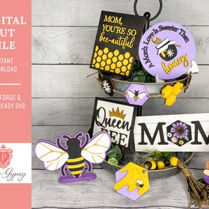 Queen Bee Mother&#39;s Day Tiered Tray File, Glowforge Laser ready SVG Cut File, Digital Download,  PaperGypsyCreative