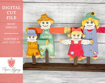 Scarecrow Family Shelf Sitter SVG File: Laser Cut Design (Digital Download)