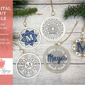 Personalized Snowflake Christmas Ornaments, Glowforge Laser ready SVG Cut File | Digital Download