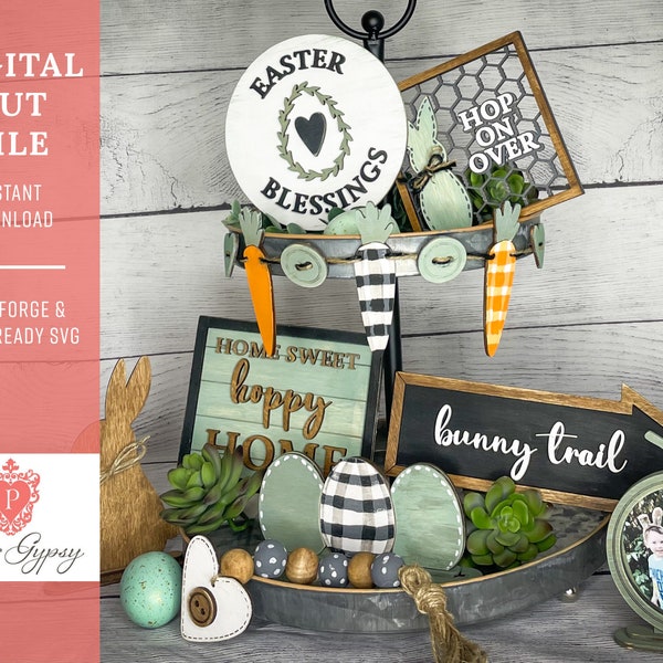 Rustic Farmhouse Easter Tiered Tray File, Glowforge Laser ready SVG Cut File, Digital Download,  PaperGypsyCreative