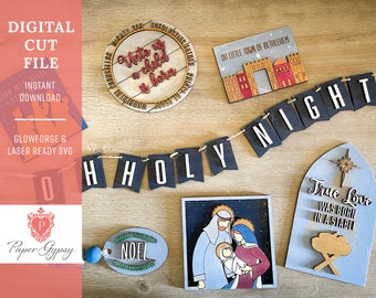 NativityTiered Tray Set, Glowforge Laser ready SVG Cut File / Descarga digital