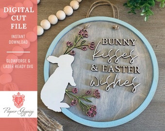 Bunny Kisses Sign Laser ready SVG Cut File, Glowforge Digital Download, Paper Gypsy Creative