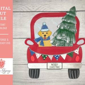Christmas Farm Truck Door Hanger, Glowforge Laser ready SVG Cut File | Digital Download