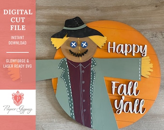 Scarecrow Door Hanger, Glowforge Laser ready SVG Cut File | Digital Download