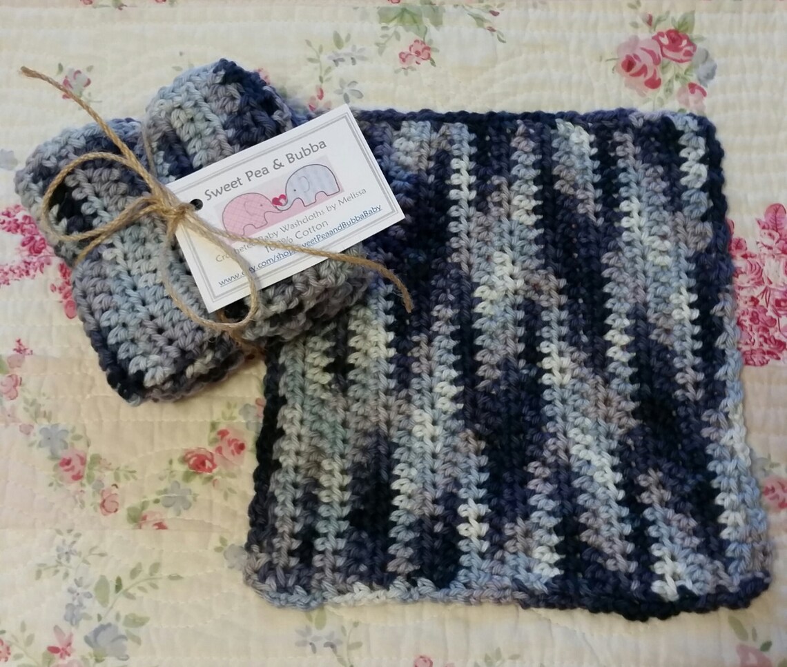 Crocheted Baby Boy Blue Washcloths set of 3 Etsy