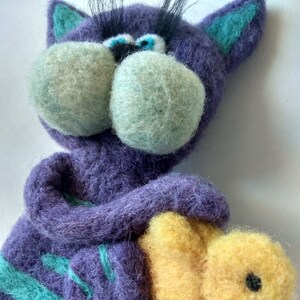 Felt cat, felt duck, felted cat toy, needle felted cat, purple cat, purple felt toy, house felt animal, felt purple gift, girl felt toy