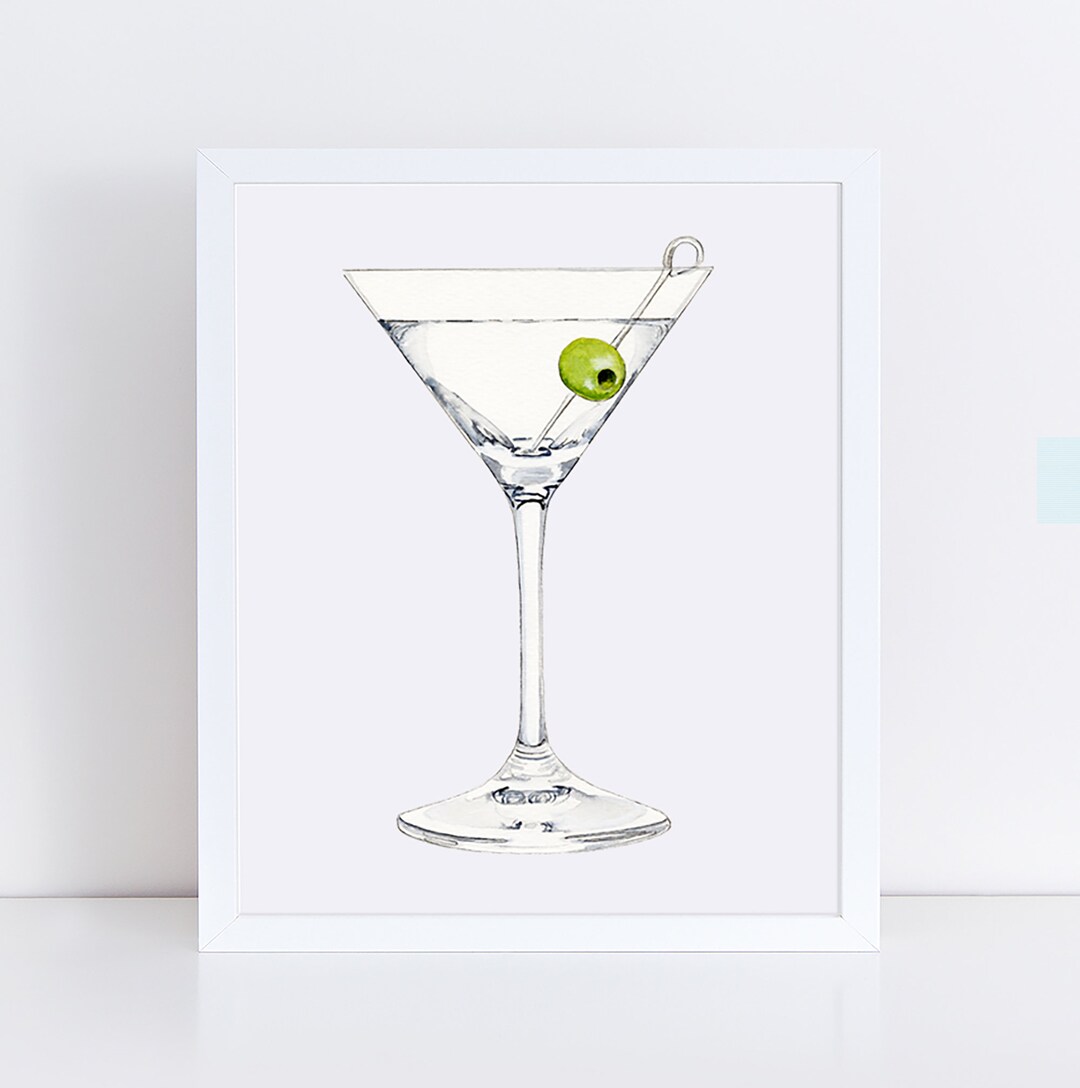 Martini With Olive Cocktail Art Print Cocktail Wall Art Home Bar Art Print Martini With Olive