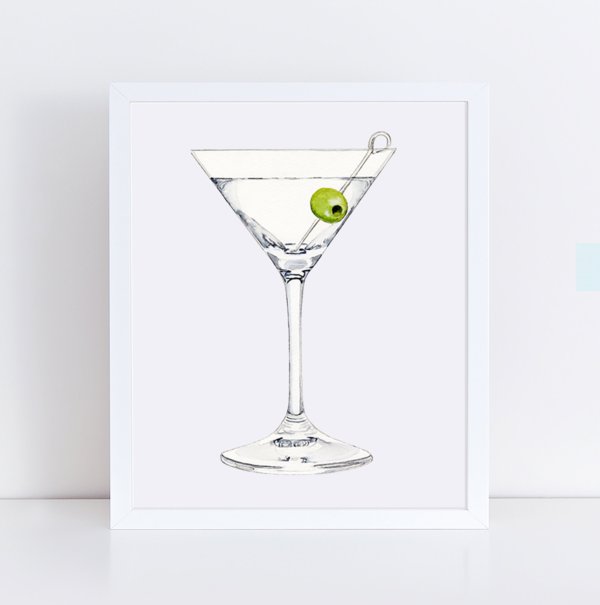 Martini With Olive Cocktail Art Print Cocktail Wall Art Home Bar Art