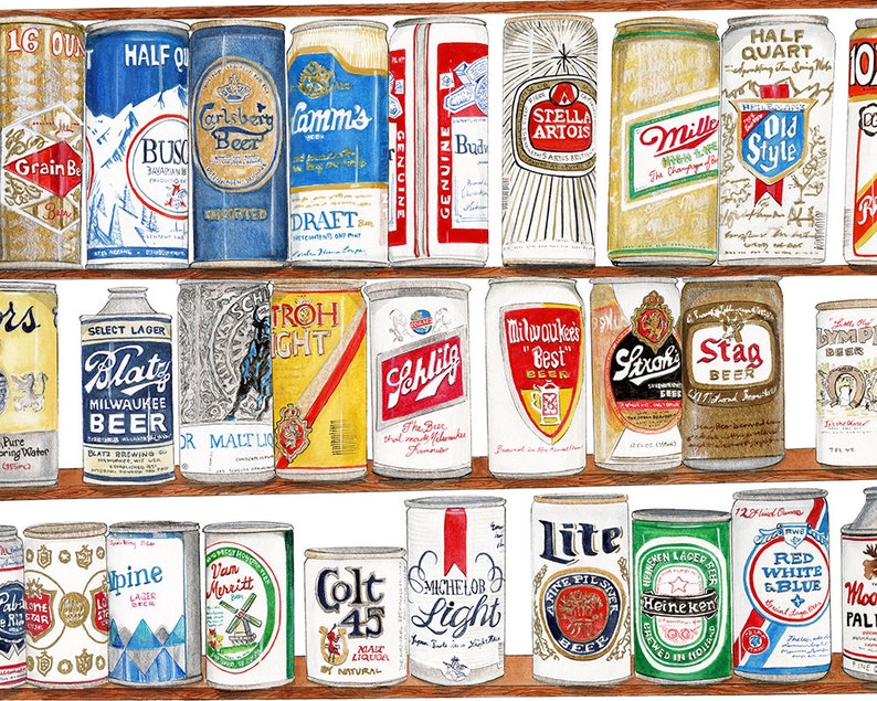 Beer Can Art Print Vintage Beer Can Art Beer Collection Art Print Beer
