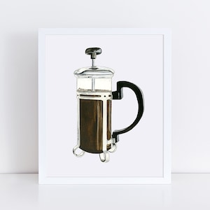 French Press Kaffeemaschine Aquarell Kunstdruck - Kaffee Wandkunst - Hauskaffee Bar Kunstdruck - French Press Kaffee Gemälde Design Kunst
