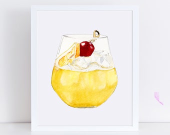 Whiskey Sour Cocktail Art Print - Cocktail Wall Art - Home Bar Art Print - Whiskey Sour Design Art