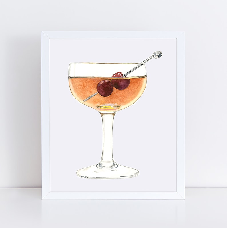 Manhattan Cocktail Art Print Cocktail Wall Art Home Bar Art Print Manhattan Bourbon Design Art image 1