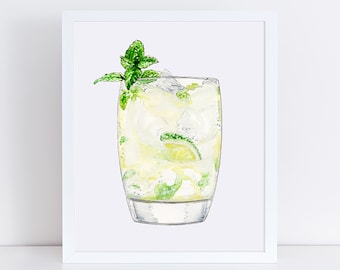 Mint Mojito Cocktail Art Print - Cocktailmuurkunst - Home Bar Art Print - Mint Mojito Design Art