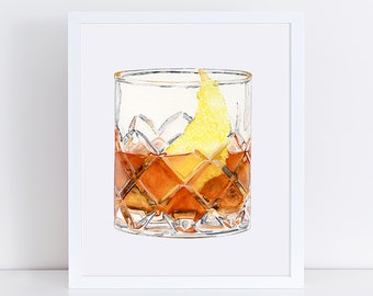 Sazerac Cocktail Art Print - Cocktail Wall Art - Home Bar Art Print - Sazerac Design Art