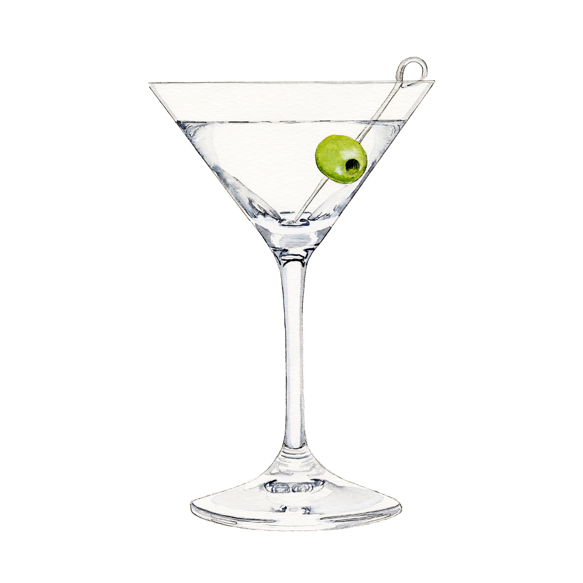 Martini With Olive Cocktail Art Print Cocktail Wall Art Home Bar Art