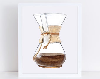 Chemex Collection Watercolor Art Print - Chemex Coffee Wall Art - Coffee Bar Art Print - Chemex Coffee Painting Design Art