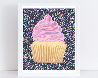 Cupcake With Sprinkles Art Print - Colorful Cupcake Fine Art Print - Sprinkles Art - Food Art