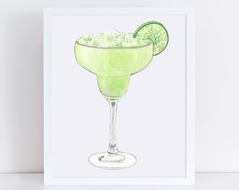 Margarita with Lime Cocktail Art Print - Cocktail Wall Art - Home Bar Art Print -  Margarita with Lime Design Art