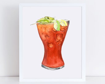 Bloody Mary Cocktail Art Print - Cocktail Wall Art - Home Bar Art Print - Bloody Mary Design Art