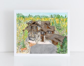 Retrato de casa en acuarela, pintura personalizada - Pintura de casa pintada a mano - Retrato de casa - Regalo de inauguración de la casa - Pintura de acuarela original