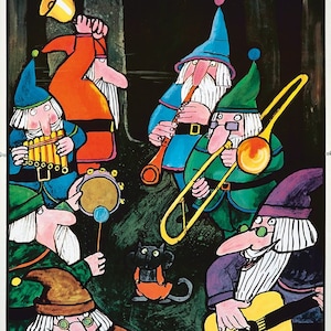 Cartel vintage original Tomi Ungerer nieve whte siete enanos cuento de hadas niños historia