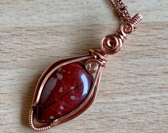 Red Jasper Pendant/Copper Wire Wrap Pendant/Jasper Necklace/Red Stone Jewelry/Jasper Jewelry/Gift for Her/Healing Stone/Boho Necklace