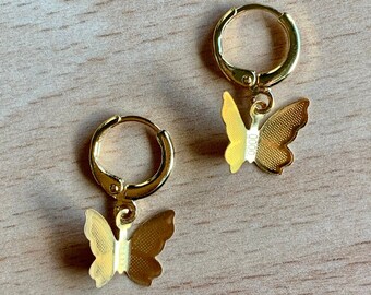 Butterfly Huggie Hoop Earrings: Gold or Silver, Hypoallergenic