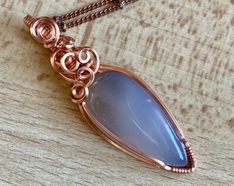 Gray Agate Copper Wire Wrapped Pendant Necklace