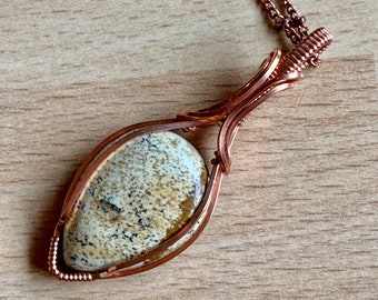 Picture Jasper Pendant/Copper Wire Wrapped Pendant/Jasper Necklace/Gemstone Necklace/Unisex Jewelry/Mens Jewelry/Boho necklace