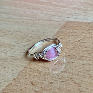Pink Cats Eye Ring/Silver Cats Eye Ring/Wire Wrapped Ring/Silver Gemstone Ring/Pink Gemstone Ring/Boho Ring/Gift for Her