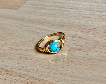 Turquoise Ring/14k Gold Filled Wire Wrapped Ring/Turquoise Ring/Gemstone Ring/Healing Gemstone Ring/Boho ring/Minimalist ring