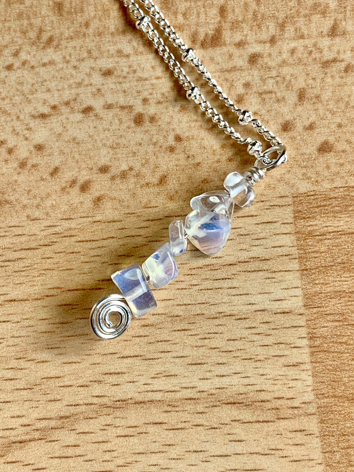 Silver Opalite Chip Pendant/silver Gemstone Necklace/gemstone Etsy