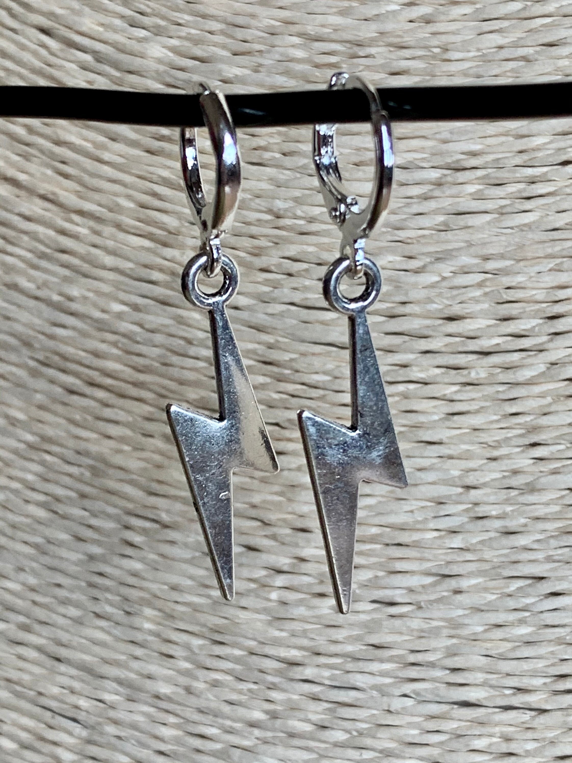 Lightning Bolt Earrings/Huggie Hoop Earrings/Silver Etsy