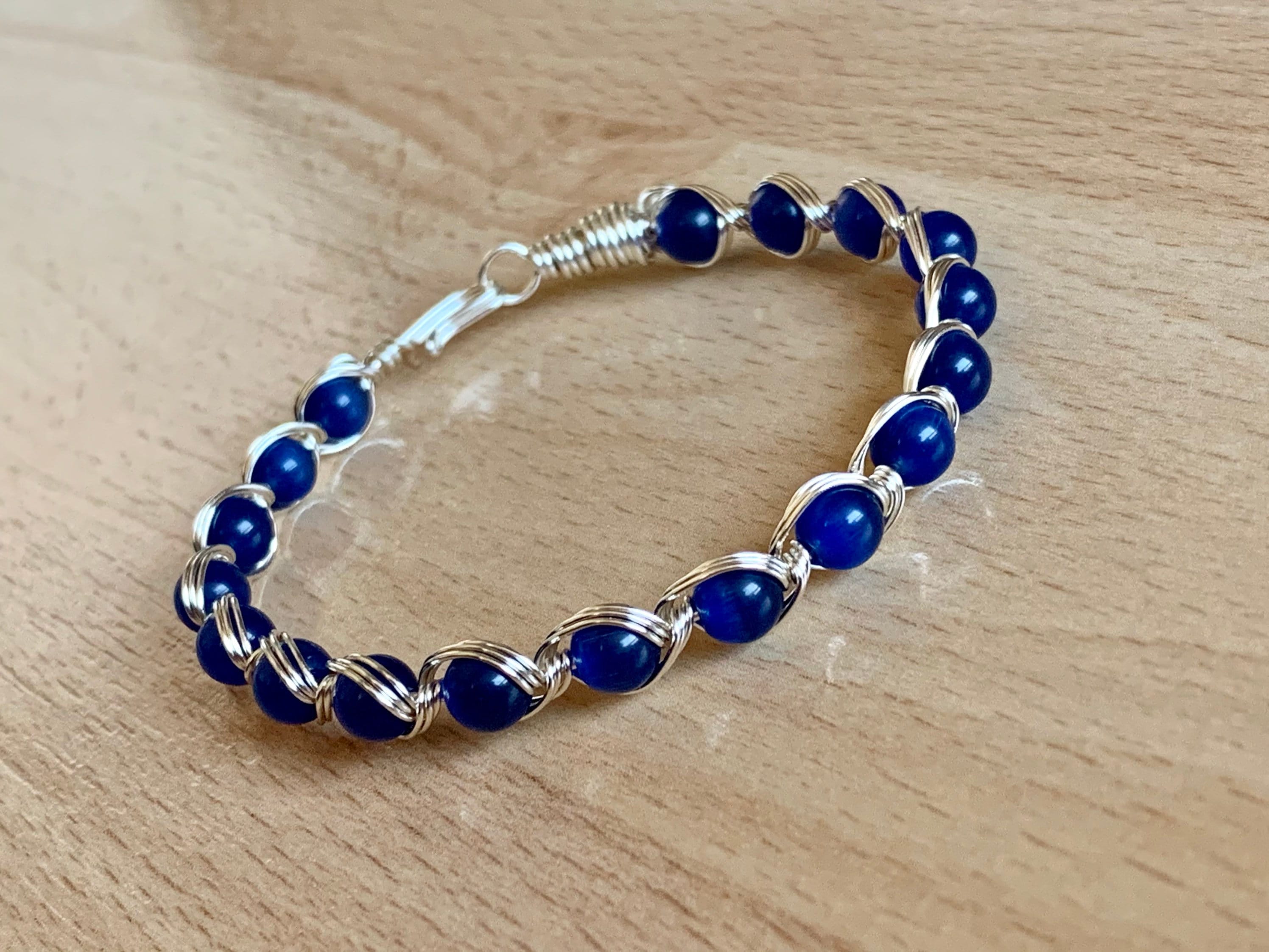 Blue Cats Eye Bracelet/Silver Wire Wrapped Bracelet/Cats Eye Etsy