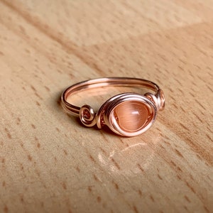Cats Eye Ring Rose Gold Wire Wrapped Ring in Peach