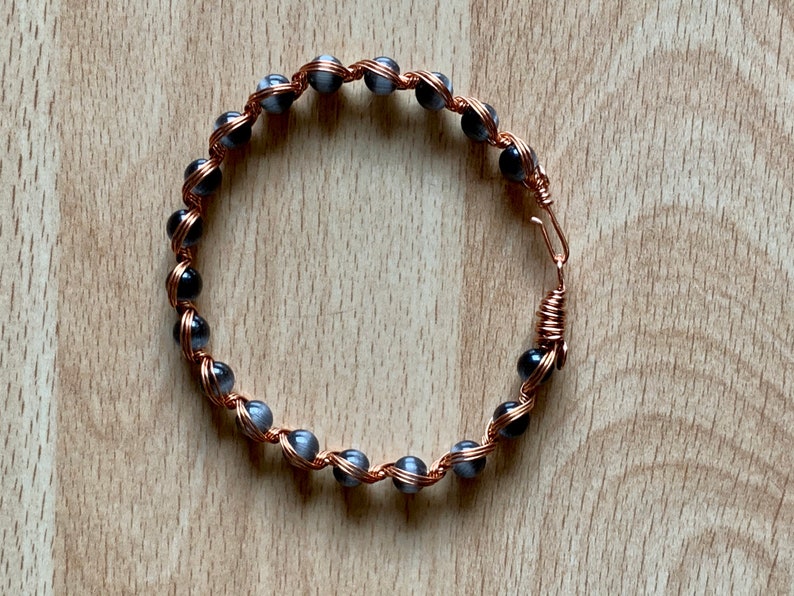 Black Cats Eye Bracelet/copper Wire Wrapped Bracelet/gray Cats Etsy