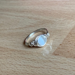 Cats Eye Ring Silver Wire Wrapped Ring in Glowing White