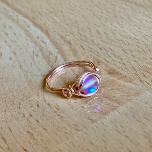 Mermaid Glass Ring/ Moonstone Glass Ring/ Wire Wrapped Ring/ - Etsy